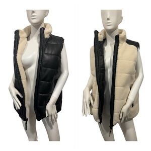 Rebecca Minkoff reversible vegan leather and fleece puffer vest sz L